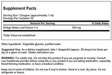 Swanson Ginkgo Biloba Liquid Extract (Alcohol- & Sugar-) 1 fl Ounce Liquid