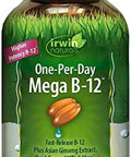 Irwin Naturals Oneperday Mega B12 1500Mcg High Potency Methylcobalamin Vitamin Fast Enhanced Absorption With Mct + Asian Ginseng Natural Energy Boost 60 Liquid Softgels