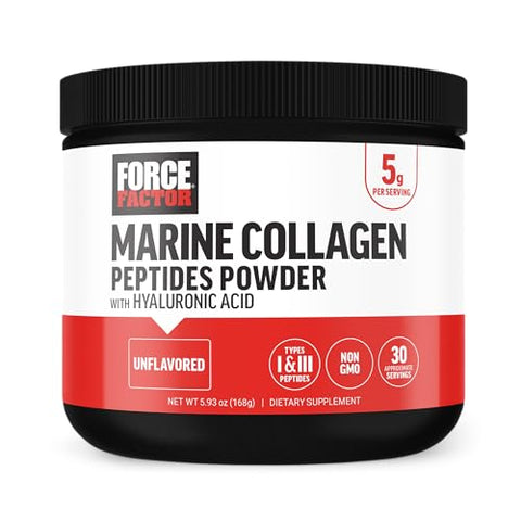 Force Factor Marine Collagen Powder For Women And Men Marine Collagen Peptides Type I & Iii With Hyaluronic Acid To Support Healthy Hair Skin Nails Bones And Joints Unflavored 30 Servings