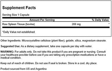 Swanson Raw Spleen Glandular 200 Milligrams 60 Capsules