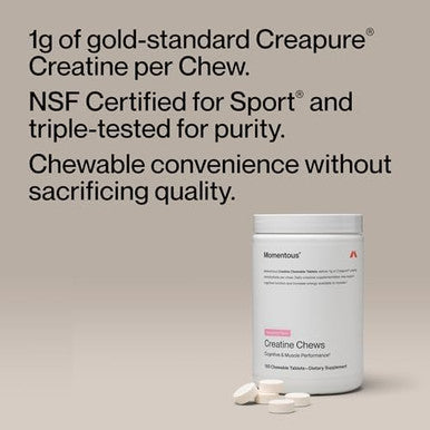 Momentous Creatine Chews - Creatine Monohydrate - Supports Strength Lean Muscle & Recovery for Men & Women - NSF Certified for Sport - 150 Chewable Tablets