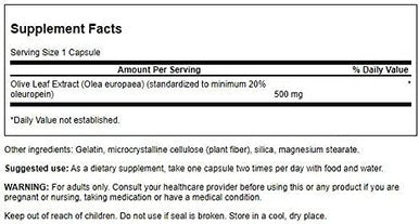 Swanson Olive Leaf Extract Supplement - Standardized to 20% oleuropein - (500mg 60 Capsules)