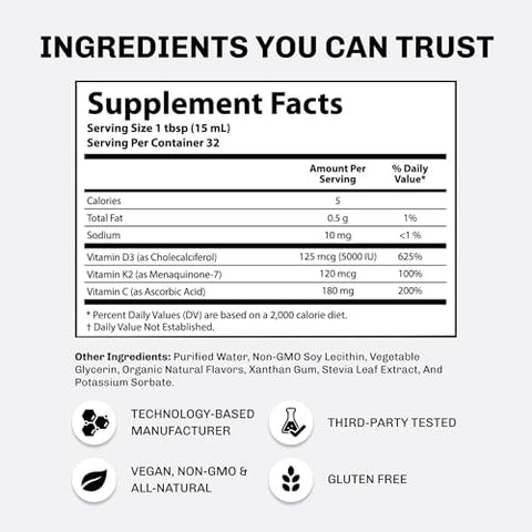 Aurora Nutrascience Mega Liposomal Vitamin D3K2+ VIT C and Liquid Glutathione + VIT C Bottle Bundle Support in Cognitive Health and Immune System 32 Servings Each