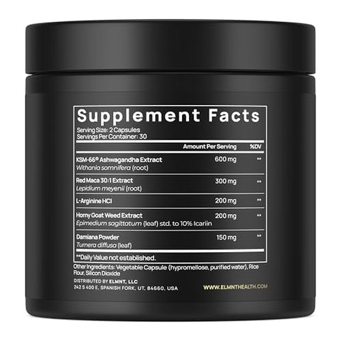 Terra Elmnt 1450Mg Libido Booster For Women W. 30X Strength Red Maca Root Ksm66 Ashwagandha Horny Goat Weed & Damiana - Pure Peruvian Red Maca Root Capsules Powerful Aphrodisiac & Testosterone For Women