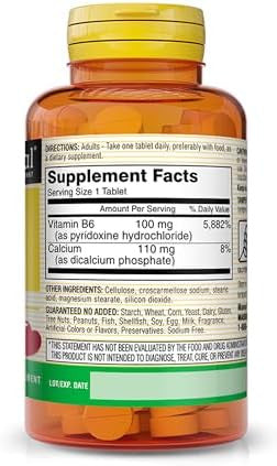 Mason Natural Vitamin B6 100 Mg With Calcium Healthy Heart Supports Muscle And Nerve Function Improved Energy Metabolism 100 Tablets