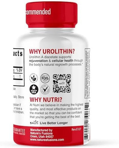 Nutri Urolithin A Supplement 500Mg - Powerful Nad+ Boost, Antioxidant, Cell Repair - 3Rd Party Tested - 500 Mg Urolithin A - 30 Vegan Capsules 2 Week+ Supply - More Effective Pomegranate Supplement
