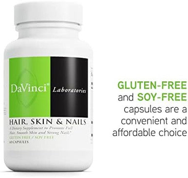 Davinci Labs Hair Skin & Nails Helps Support Shiny Hair Strong Nails & Healthy Skin With Collagen Biotin Hyaluronic Acid & More 60 Capsules (30 Servings)