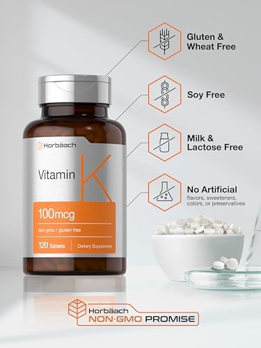 Horbaach Vitamin K Supplement 100mcg 120 Tablets Vegetarian NonGMO and Gluten Free Supplement