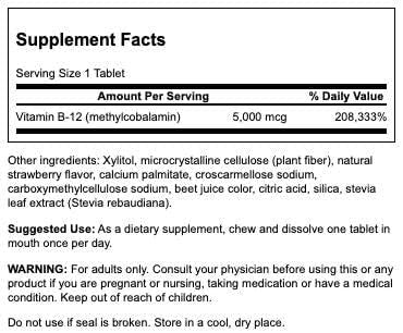 Swanson Vitamin B-12 Methylcobalamin High Absorption 5000 mcg 60 Tabs