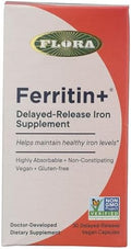Flora Ferritin+ DelayedRelease Iron Supplement PlantBased Iron Supplement Blood Cell and Energy Support Vegan and GlutenFree Amber Bottle 60 Vegan Capsules