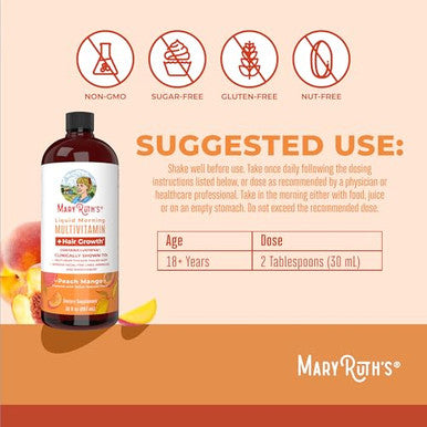 Maryruth's Nighttime Multimineral (Coconut & Multivitamin Liquid + Hair Growth (Peach 32Oz