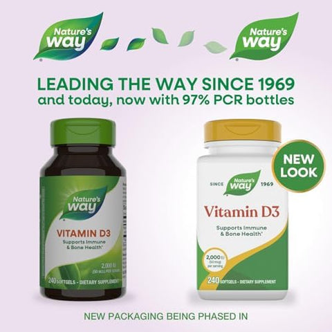 NatureS Way Vitamin D3 Extra Strength(1) Supports Bone Health And Immune Function 2000 Iu (50 Mcg Per Serving) 240 Softgels (Packaging May Vary)