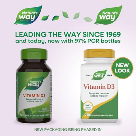 Nature'S Way Vitamin D3 Extra Strength(1) Supports Bone Health And Immune Function 2000 Iu (50 Mcg Per Serving) 240 Softgels (Packaging May Vary)