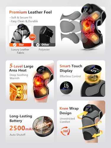 Halidodo Upgrade 4 Massage Area Knee Brace & Red Light Therapy For Knee Cord-Free Rechargeable Controller 20Min Auto Shut-Off 660Nm & 850Nm Red Light Therapy Device For Knee/Elbow/Shoulder.