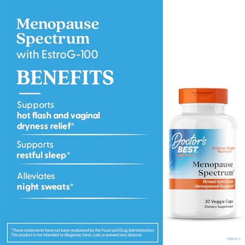 Doctor'S Best Menopause Spectrum With Estrog-100 - Menopause Support Supplement For Women Hot Flashes & Night Sweats Support Helps Dryness Gluten Free Soy Free Vegan Capsules 30 Veg Caps