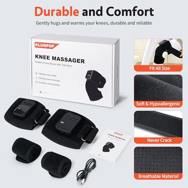 Klugpop Knee Massager With Heat For Pain Relief V5.0[2026 Upgraded] - Electric Cordless Heated Knee Brace With 6 Heat Levels And 3 Vibration Massage Mode s For Men Women (Black ) 2-Pack