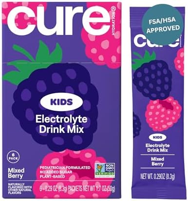 Cure Hydration Kids Electrolyte Drink Mix Plantbased Pediatrician Formulated Rehydration No Added Sugar Fsahsa Nongmo Gluten No Artificial Flavors 14 Packets Pink Lemonade