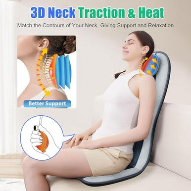 Comrelax Vibration Back Massager For Chair With Heat Massage Seat Cushion With Adjustable Neck Support Pillow & Heating Zones Short Plush Cover Comfortable Pad For Office & Home s For Mom & Dad