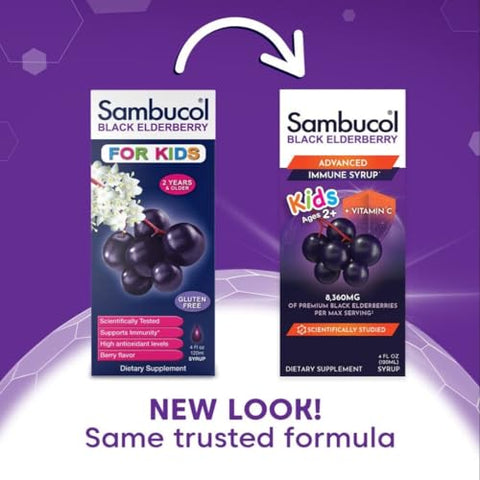 Sambucol Black Elderberry Syrup For Kids - Kids Elderberry Syrup Added Vitamin C Black Elderberry Syrup For Kids Sambucus Elderberry Kids Syrup For Immune Support Delicious Berry Taste - 4 Fl Oz