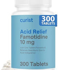 Curist Famotidine 10Mg Bulk Pack (300 Count Tablets) Acid Reflux Medicine For Heartburn Relief Otc Maximum Strength Stomach Acid Reducer Anti Acid Relief Tablets For Indigestion Heartburn Relief