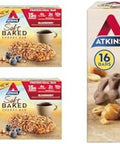 Atkins Soft Baked Blueberry Protein Bars 20 Count & Caramel Chocolate Nut Roll Snack Bars 16 Count Bundle