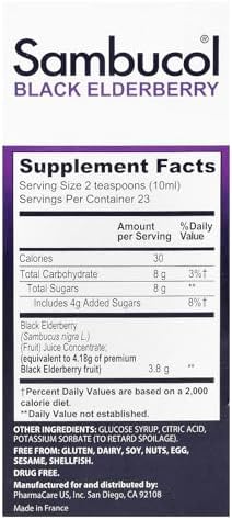 Sambucol 597286 Black Elderberry Syrup Immune System Support Original 7.8 Fl Oz