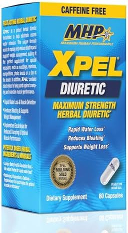 Mhp Xpel Maximum Strength Diuretic Water Pills For Water Retention Relief Caffeine With Vitamin B6 Potassium Dandelion Root 80 Capsules