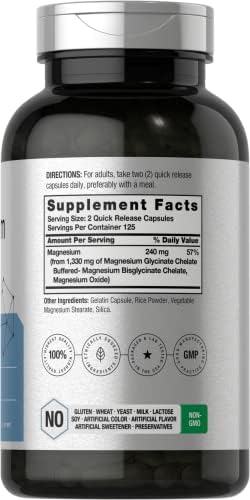 Horbaach Magnesium Glycinate 1330mg 250 Capsules Buffered with Chelated Minerals 240 mg per Serving NonGMO Gluten Free Supplement