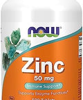 Now Foods Zinc (Zinc Gluconate) 50 Mg Supports Enzyme Functions Immune Support 500 Tablets White