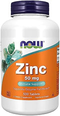 Now Foods Zinc (Zinc Gluconate) 50 Mg Supports Enzyme Functions Immune Support 500 Tablets White