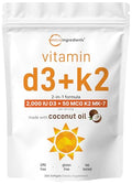 Micro Ingredients Vitamin D3 2000 Iu K2 Mk-7 50 Mcg 300 Softgels Made With Coconut Oil 2-In-1 Formula Easy To Swallow Non-Gmo