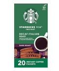 Starbucks VIA Instant Coffee, Dark Roast Coffee, Decaf Italian Roast, Arabica Beans, Single-Serve, 1 Box (20 Packets)