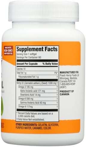 Hemp Seed Oil, 1000Mg Ea, 60 Sgel Pack Of 4