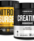 Jacked Factory Nitrosurge Build Pre Workout With Creatine For Muscle Building (30 Servings Arctic White) & Creatine Monohydrate Powder For Muscle Growth & Increased Strength (30 Servings Unflavored)