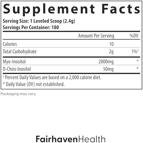 Fairhaven Health MyoInositol and DChiro Inositol Powder 40: 1 Ratio Healthy Ovarian and Hormone Balance for Women* Premium Vegan Supplement for Women NonGMO 180 Servings