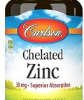 Carlson Chelated Zinc 30 mg Zinc Glycinate Chelate Supplement Superior Absorption Immune and Enzyme Support Antioxidant 250 Tablets
