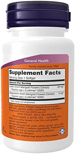 Now Foods Supplements Lutein & Zeaxanthin With 25 Mg Lutein And 5 Mg Zeaxanthin 60 Softgels