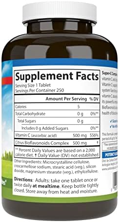 Carlson SuperC Complex Vitamin C + Bioflavonoids Immune Function and Optimal Wellness Antioxidant 250 Vegetarian Tablets