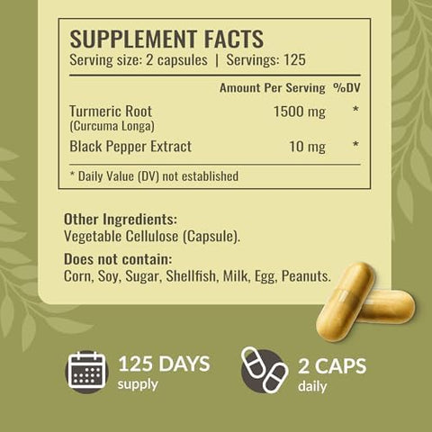 Herbamama Curcumin Turmeric Capsules - 1500Mg Curcuma Longa And Black Pepper Extract For Uric Acid & Digestive Support - Vegan Non-Gmo Turmeric Antioxidant Supplement 250 Caps