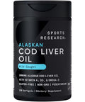 Sports Research Omega-3 Wild Alaskan Cod Liver Oil 1000Mg With Vitamins A (1000 Iu) & D3 (400 Iu) - Burpless Bovine Free Non-Gmo & Msc Certified Sustainable 120 Softgels