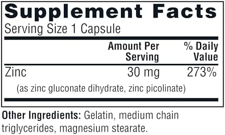 Twinlab Zinc Caps - Immune Support Supplement - Zinc Picolinate & Gluconate - Supplement For Immune Defense Healthy Skin Dna Synthesis Metabolism And Growth - 30Mg 100 Caps - 2 Pack