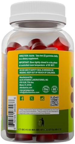 Alfa Vitamins Vitamin B Complex Gummies With Vitamin B12 B7 As Biotin B6 B3 As Niacin B5 B6 B8 B9 As Folate For Stress Energy Nerve Function And Healthy Immune System 60 Gummies