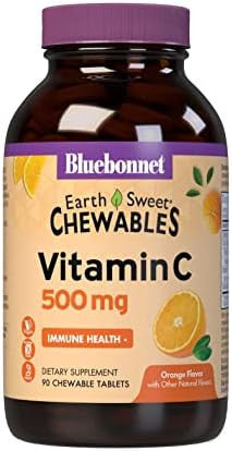 Bluebonnet Nutrition Earthsweet Vitamin C 500 Mg Powerful Antioxidant Protection & Immune Health Support Supplement Chewable Tablets Orange 90 Count (Pack Of 1)