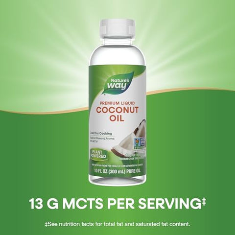 Nature's Way Liquid Coconut Oil, Oil for Cooking, Superior Flavor and Aroma, Hexane Free, Stays Liquid, Non-GMO Project Verified, 10 Fl Oz (Packaging May Vary)