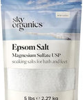 Sky Organics - Epsom Salt Bath Soak, 5 Lbs - Magnesium Sulfate Usp - 100% Pure, Medium Grain - Unscented - Soaking Bath Salts - Resealable Bag - Natural, Vegan & Cruelty - Self Care - Bath & Feet