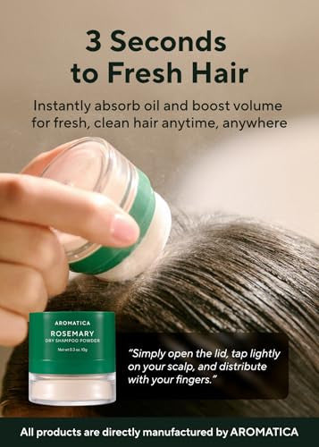 Aromatica Rosemary Dry Shampoo Powder - Travel Size Dry Shampoo With Panthenol And Biotin For Hair Volumizing Non Aerosol & Talc Korean Hair Care Dry Shampoo For Women (10G/0.3Oz)