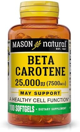 Mason Natural Vitamin A Beta Carotene 25000 Iu Supports Healthy Vision Cell Function & Immune Function 100 Softgels