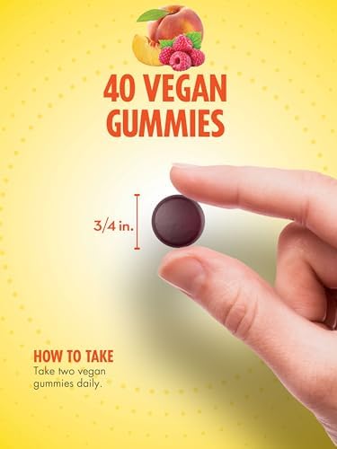 Sundance Vitamin B12 Energy Gummies 40 Count Peach Raspberry Flavor Vegan NonGMO and Gluten Free Supplement