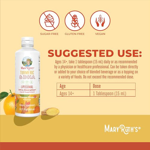 Maryruth'S Organics Liposomal Turmeric & Dha Curcumin Ginger Root Oil Algal Dha & Vitamin E Cognitive Function Mood Support Joint Health Liquid Supplement 15.22 Oz
