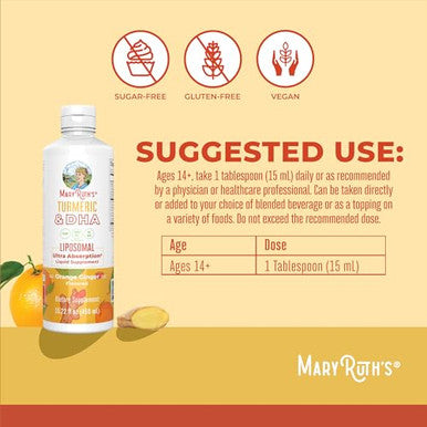 Maryruth'S Organics Liposomal Turmeric & Dha Curcumin Ginger Root Oil Algal Dha & Vitamin E Cognitive Function Mood Support Joint Health Liquid Supplement 15.22 Oz